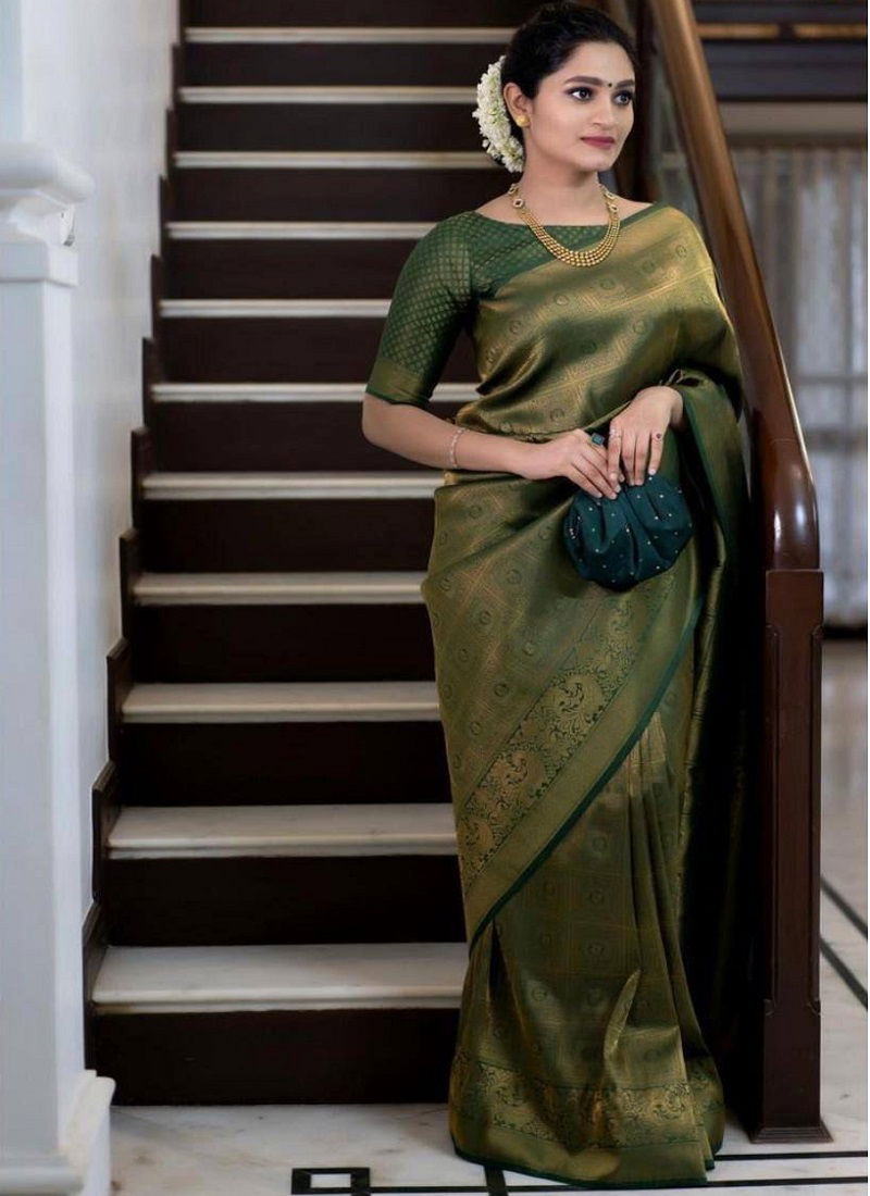 Green Pecock By AAB Lichi Silk Designer Sarees Catalog